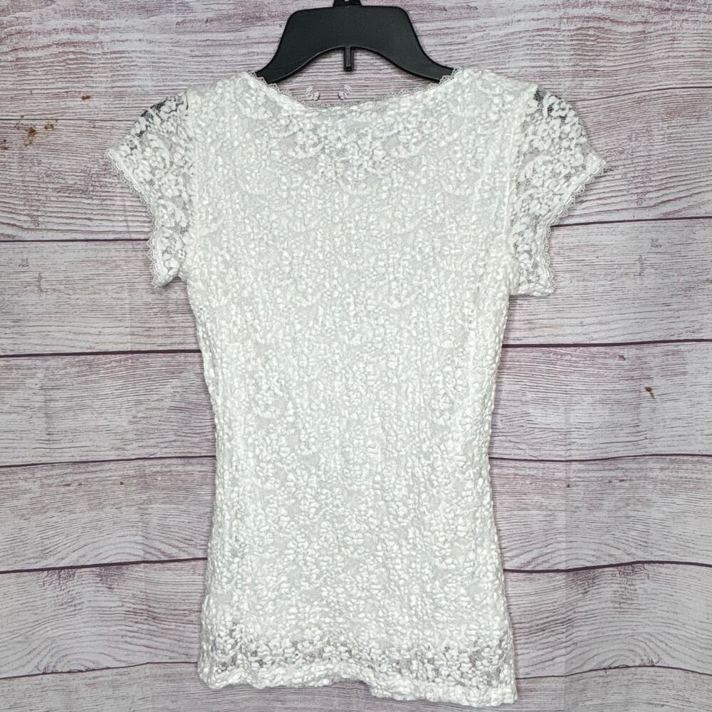 Catherine Malandrino White Lace Y2K Trendy Crinkle Short Sleeve Top Size XS New - Picture 4 of 6